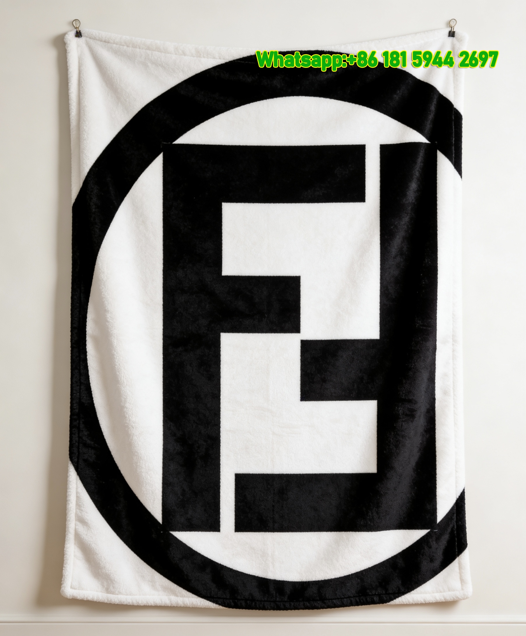 Black and White Fendi Circular FF Logo Flannel Throw Blanket IMG_9298